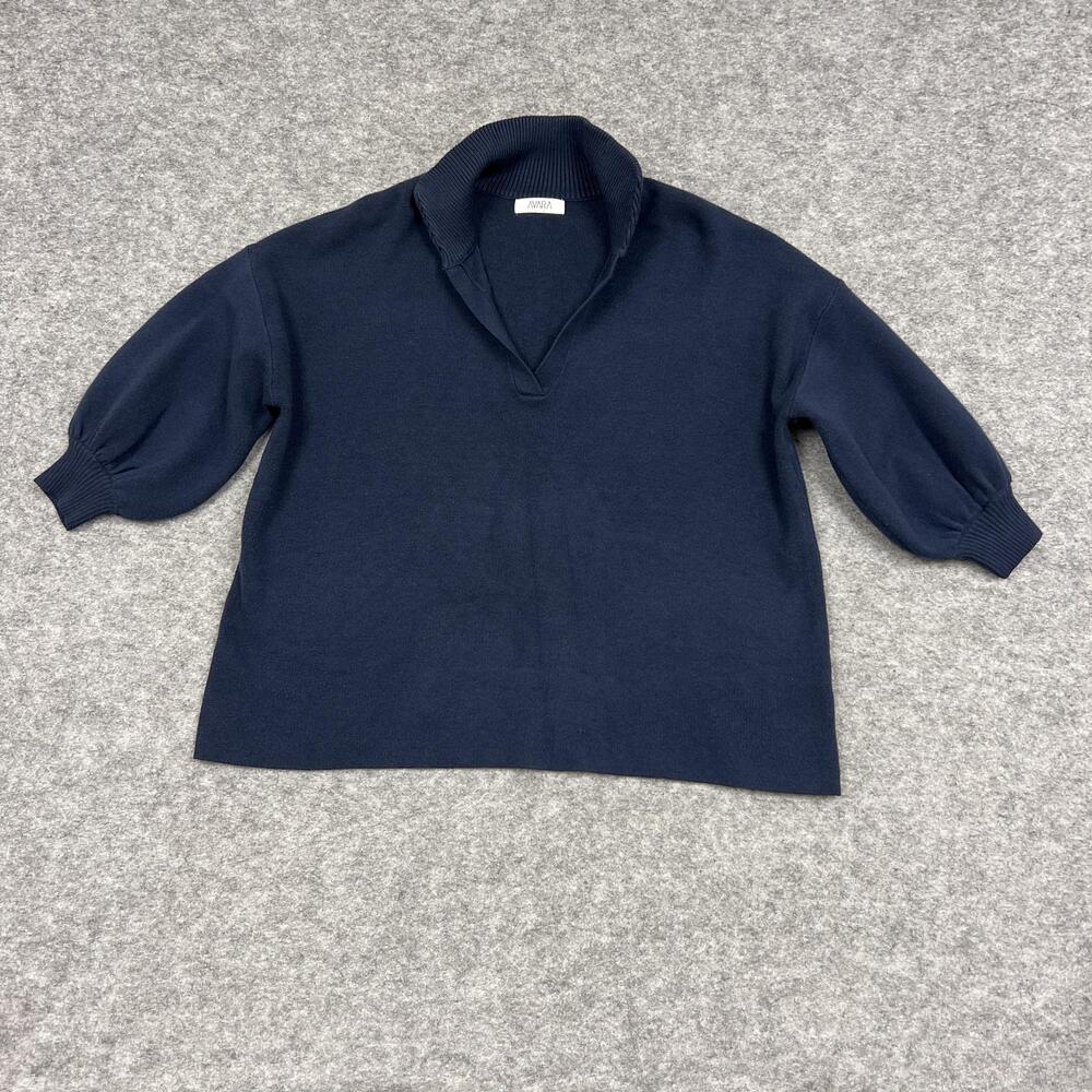 AVARA Sweater Womens M Blue V Neck Pullover Puff 3/4 Sleeve Relaxed Preppy